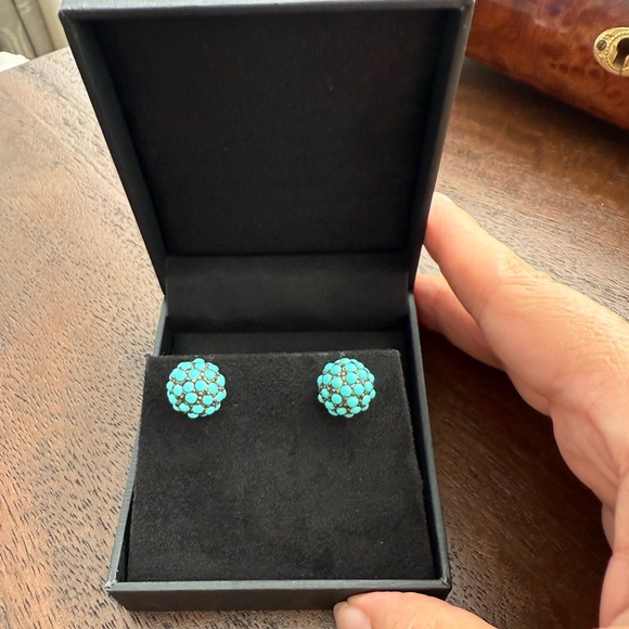 Natural turquoise solid sterling silver ball stud earrings - Picture 3 of 6